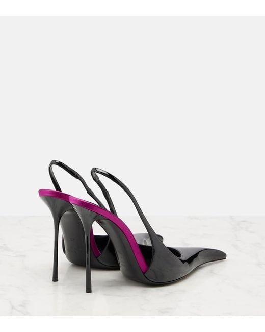 Saint Laurent Blue Amalia 110 Patent Leather Slingback Pumps