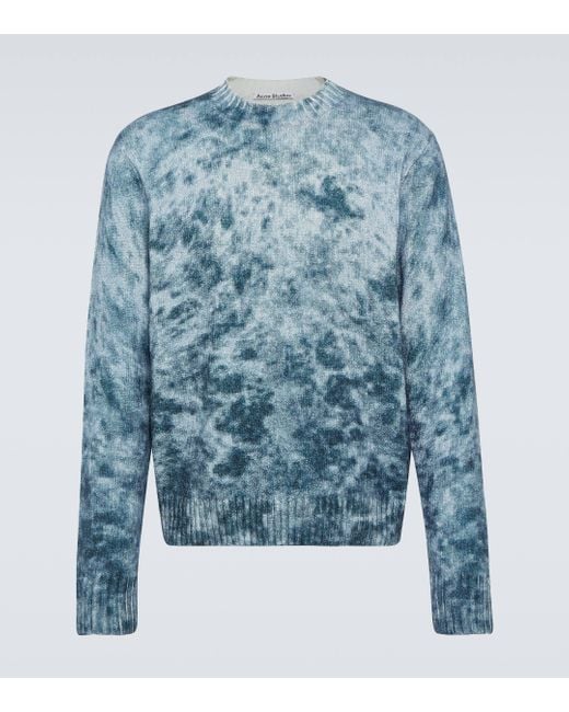 Acne Blue Bleached Cotton Sweater for men