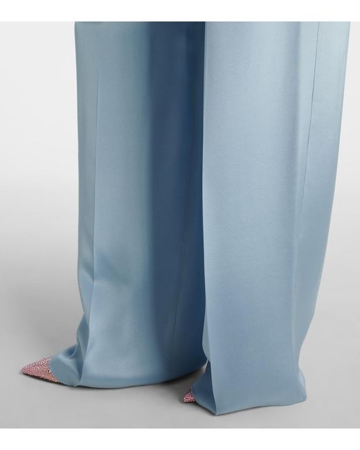 Max Mara Blue Origano High-Rise Silk Wide-Leg Pants