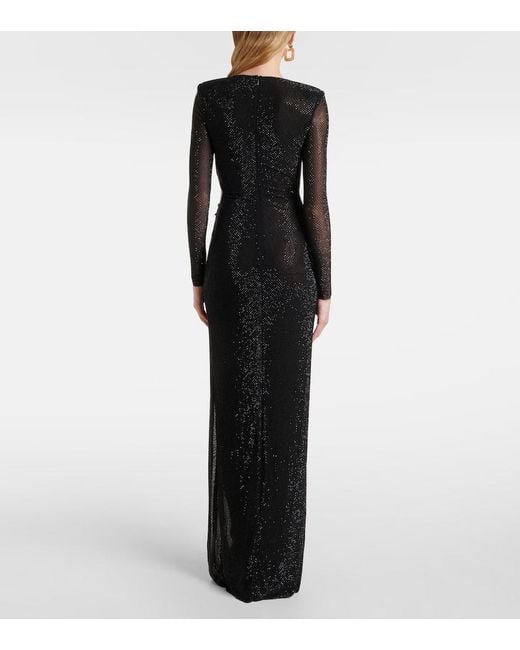 Self-Portrait Black Maxikleid Aus Mesh Mit Verzierungen