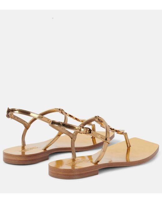 Versace Brown Metallic Leather Thong Sandals
