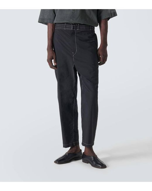 Pantalones tapered de mezcla de algodon Lemaire de hombre de color Black