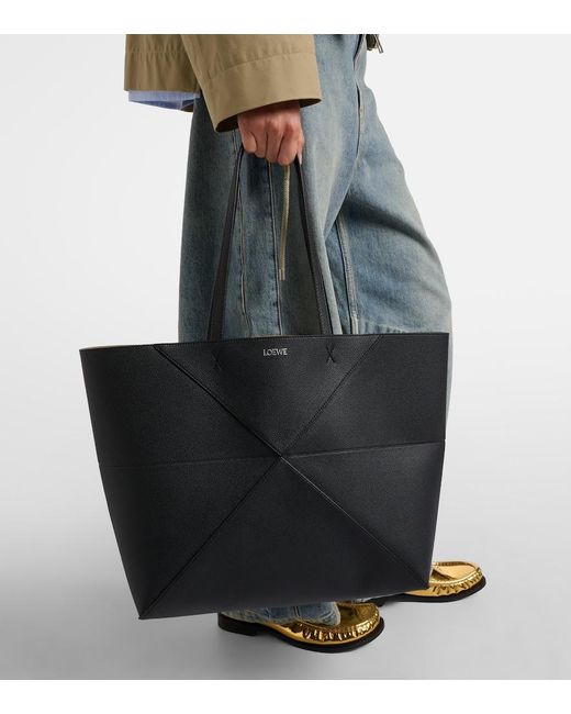 Loewe Black Puzzle Fold Large Leather Tote Bag