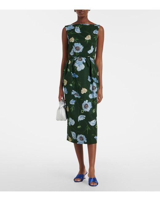 Erdem Green Floral Cotton-Blend Faille Midi Dress
