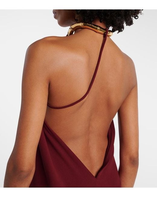 Gucci Red Verziertes Midikleid Aus Seide