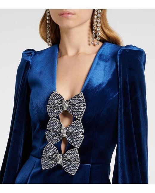 Rebecca Vallance Blue Crystal-Embellished Velvet Midi Dress