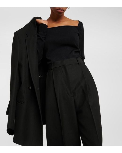 Totême Black High-Rise Cropped Straight Pants