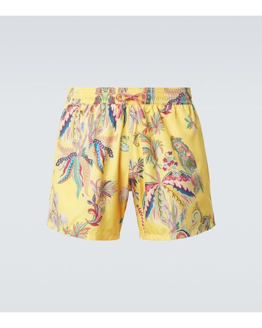 Etro Yellow Printed Swim Trunks for men