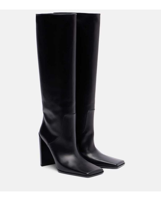 Alaïa Black Square Leather Knee-High Boots