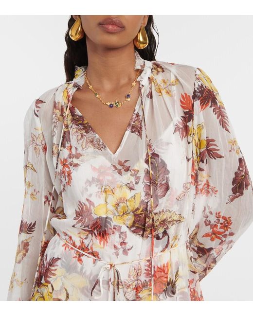 Zimmermann White Matchmaker Floral Tiered Midi Dress