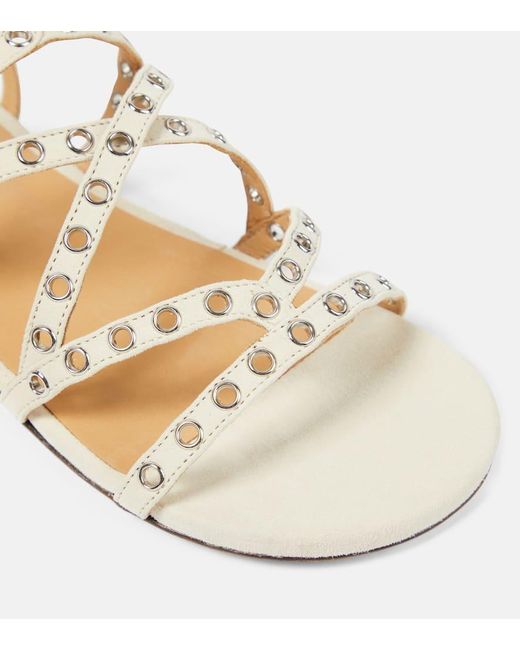 Isabel Marant Natural Verzierte Sandalen Lipa Aus Veloursleder