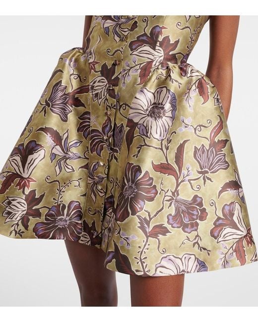 ALÉMAIS Metallic Citron Flounce Floral Minidress