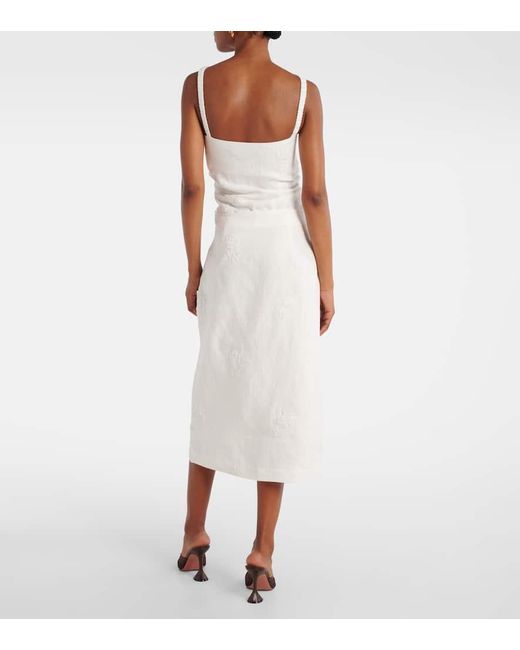 Sir White Alessandra Embroidered Linen Midi Skirt