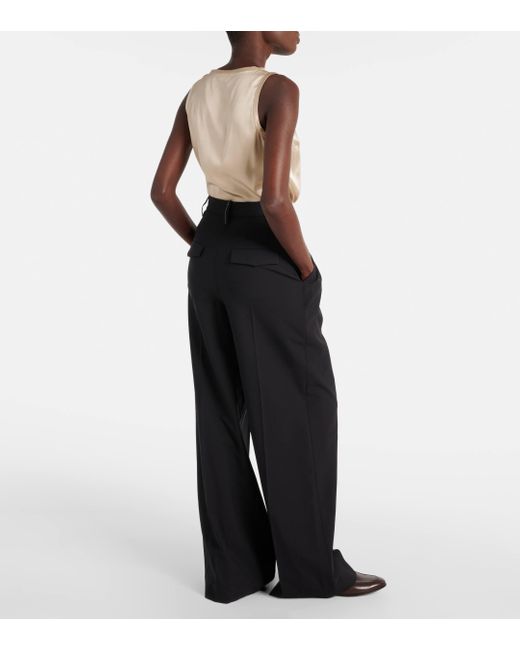 Brunello Cucinelli Black Wool-blend Wide-leg Pants
