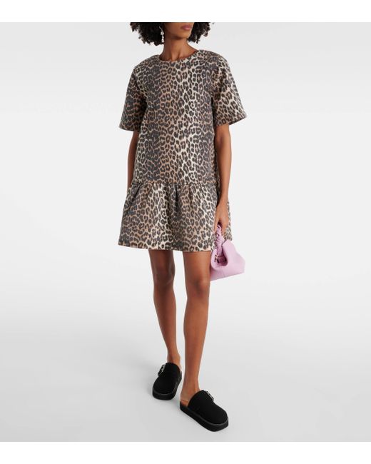 Ganni Multicolor Leopard-print Denim Minidress
