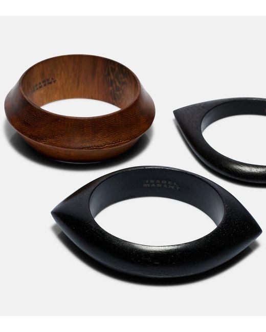 Set De 3 Pulseras De Madera Isabel Marant de color Black