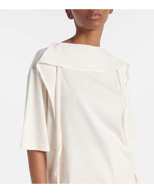 【Lemaire】 Foulard tie-neckコットンジャージTシャツ Lemaire Foulard Tie-Neck Cotton Jersey T-Shirt in White | Lyst