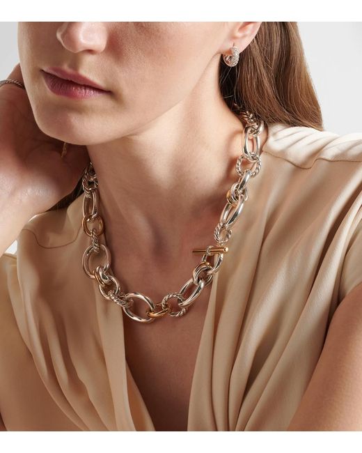 David Yurman Metallic Dy Mercer Sterling And 18Kt Chain Necklace With Diamonds
