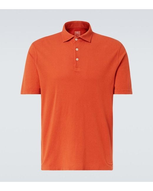 Fedeli Orange Pique Polo Shirt for men