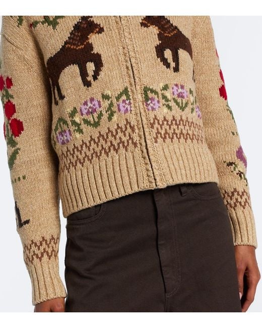 Polo Ralph Lauren Natural Intarsia Wool And Cotton Zip-Up Cardigan