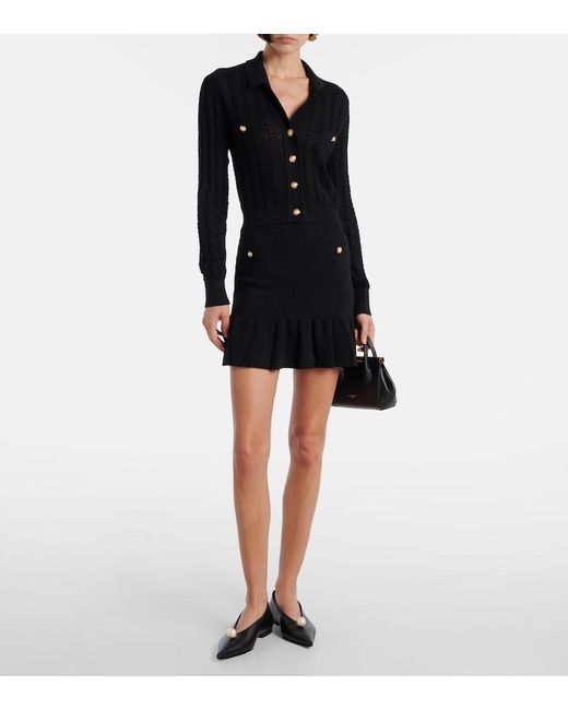Alessandra Rich Black Pointelle Cotton And Cashmere Cardigan
