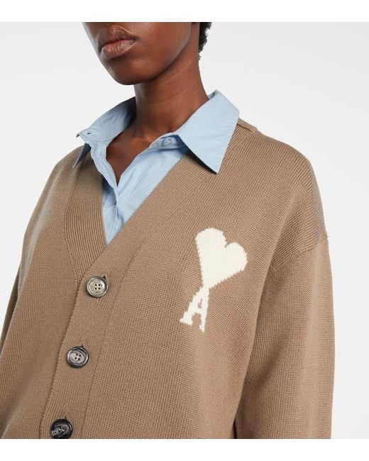 AMI Brown Ami De Cour Wool And Cotton Cardigan
