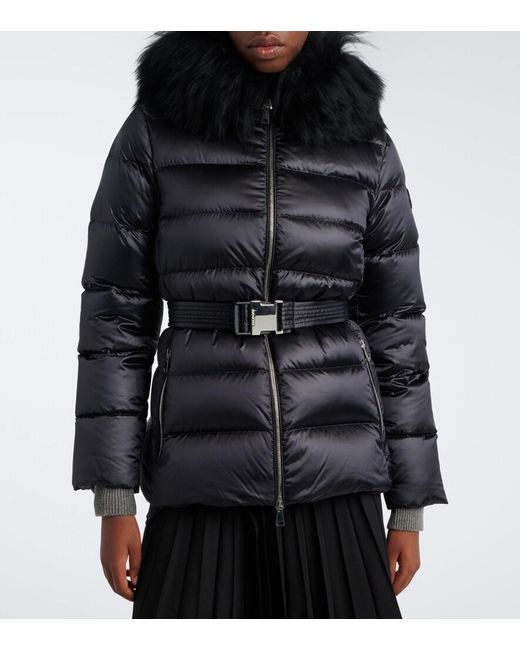 Moncler Black Cupidones Shearling-Trimmed Down Jacket