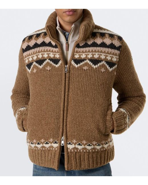 Moncler Brown Jacquard Wool-Blend Down Jacket for men