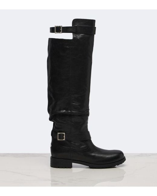 Jimmy Choo Black Biker Leather Knee-High Boots