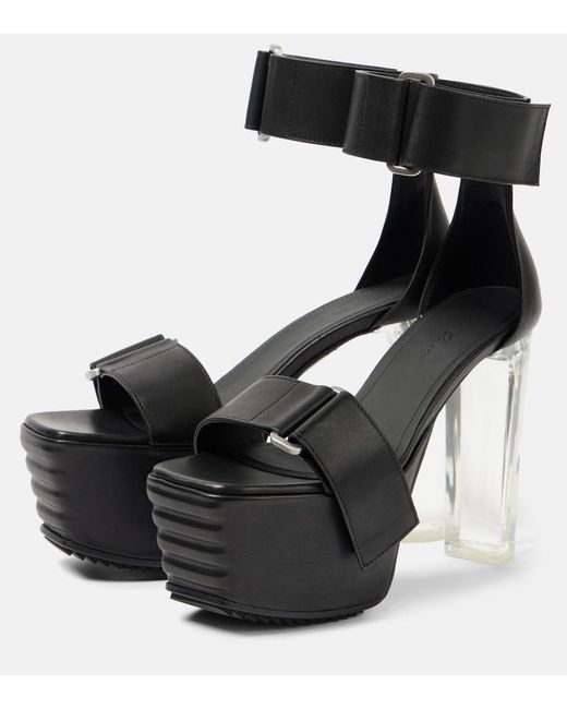 Rick Owens Black Leather Platform Sandals