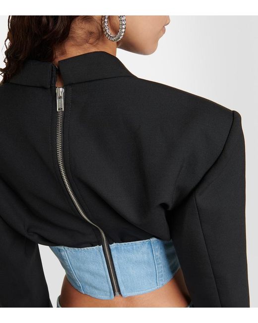 Dion Lee Black Wool And Denim Bustier Blazer