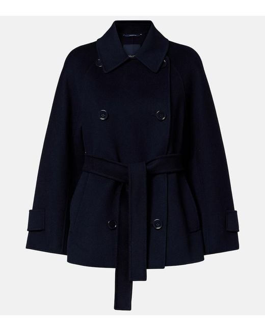 Max Mara Blue Louise Belted Double-Breasted Virgin Wool Jacket