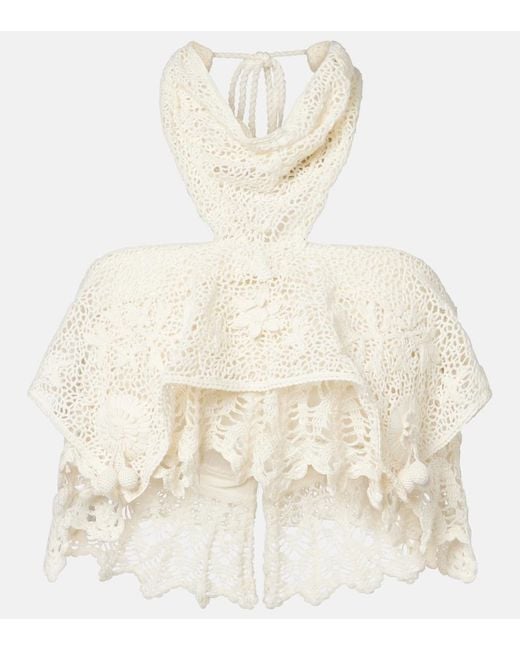 Isabel Marant Natural Dunvel Crochet Halterneck Crop Top