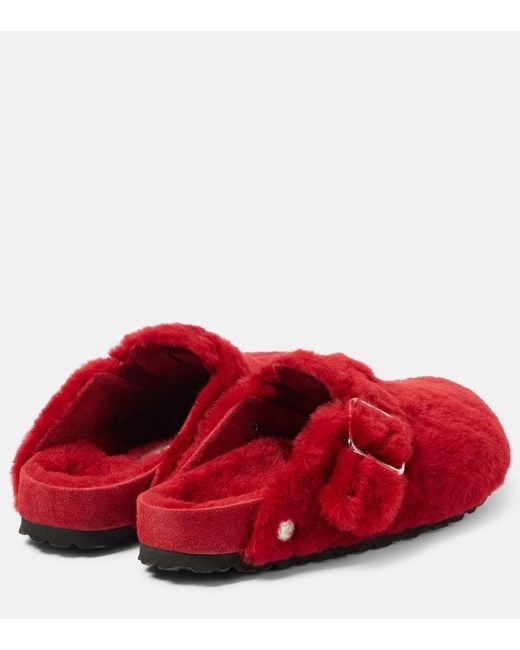 Birkenstock Red Boston Shearling Clogs