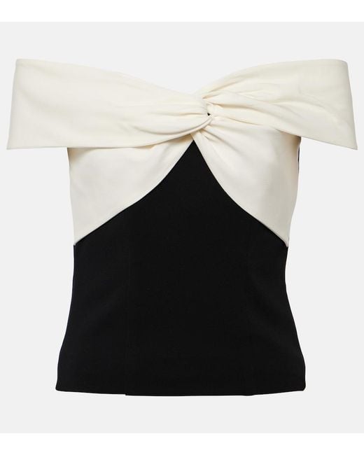 Roland Mouret Black Colorblocked Gathered Cady Top