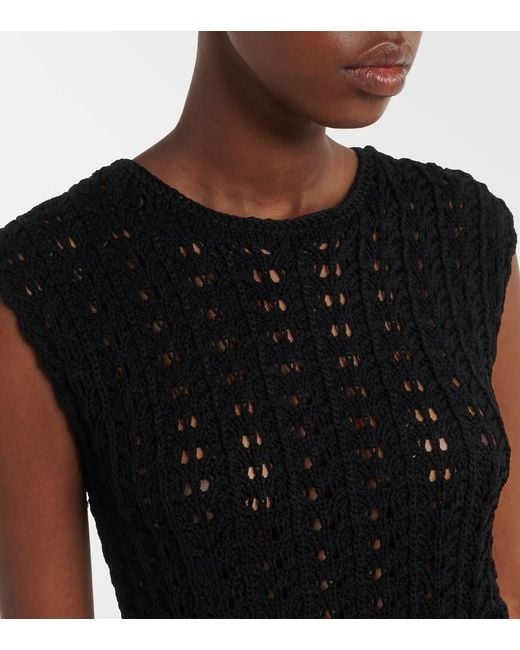 Loulou de Saison Black Saez Asymmetric Scalloped Crochet Top