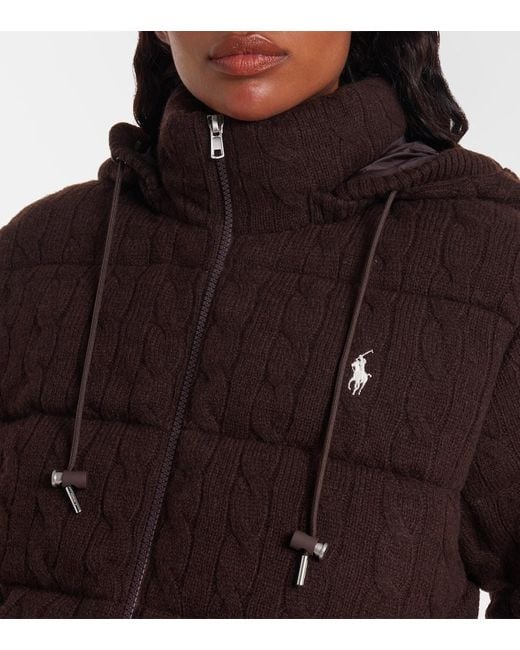 Polo Ralph Lauren Brown Cable-Knit Wool And Cashmere Puffer Jacket