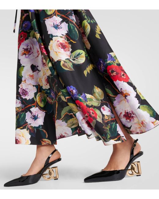 Robe chemise en satin de soie a fleurs Dolce & Gabbana en coloris Black