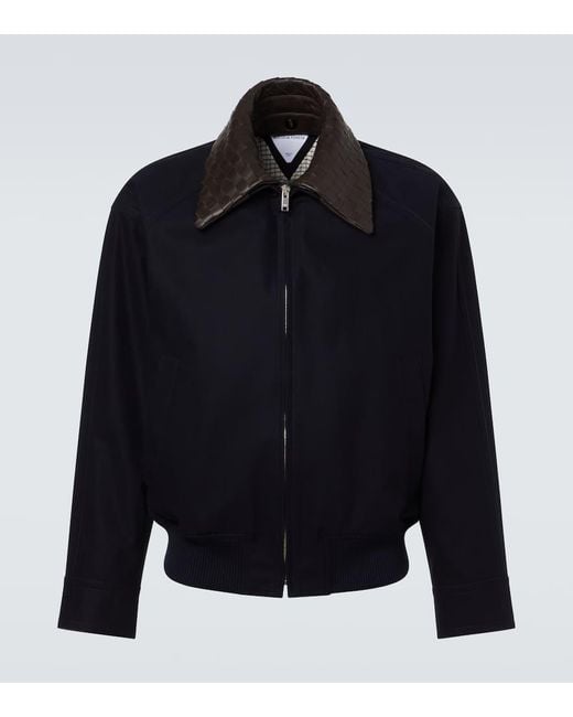 Veste En Coton Et Cuir Intrecciato Bottega Veneta pour homme en coloris Blue