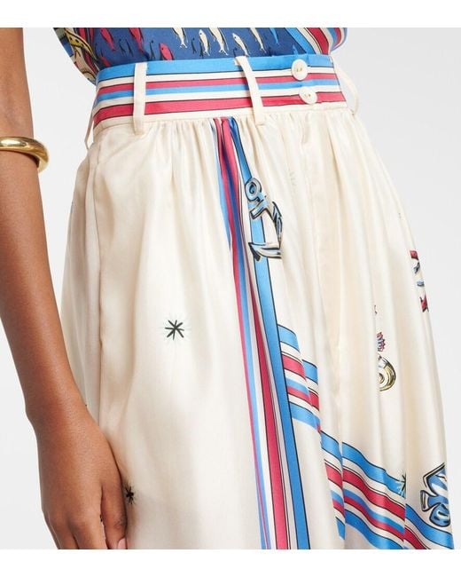 ALÉMAIS Blue Apollo Printed Cropped Silk Satin Balloon Pants