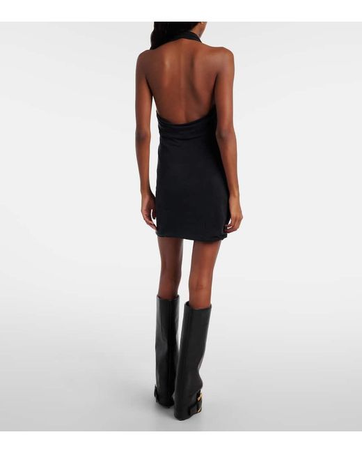 Balmain Black Draped Halterneck Jersey Minidress