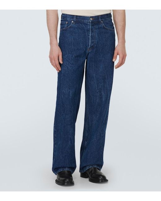 Dries Van Noten Blue Marble-Wash Wide-Leg Jeans for men
