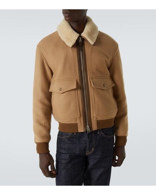 Tom Ford Brown Shearling-Trimmed Virgin Wool Blouson for men