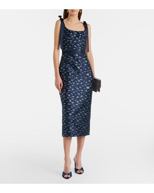 Markarian Blue Acacia Floral Brocade Corset Dress