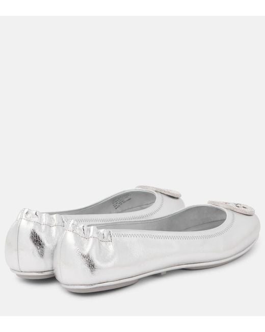 Tory Burch White Ballerinas Minnie Aus Metallic-Leder