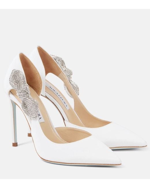 Aquazzura Very Bow Tie Crystal-Embellished Pumps in White | Lyst