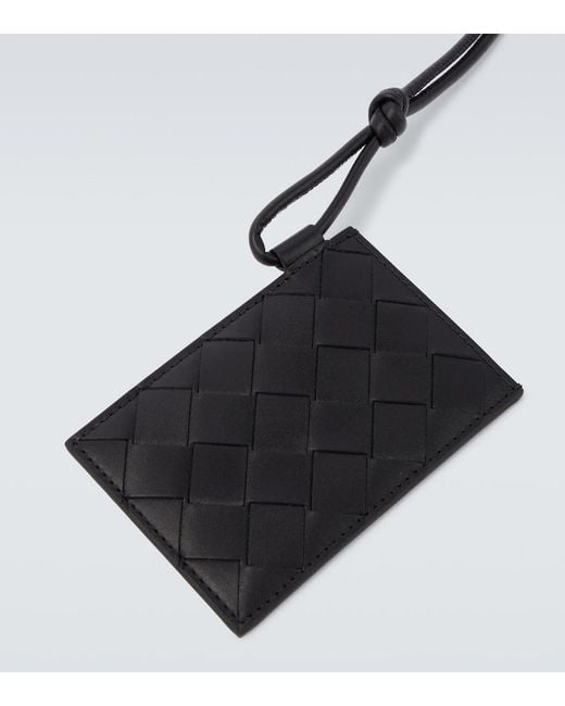 Bottega Veneta Black Intrecciato Leather Luggage Tag for men