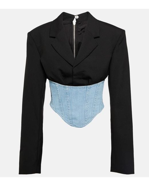 Dion Lee Black Wool And Denim Bustier Blazer