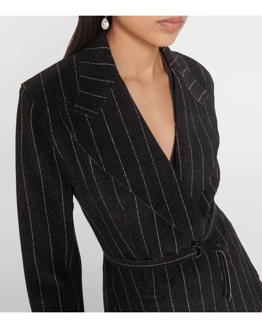 Norma Kamali Black Pinstripe Jersey Blazer