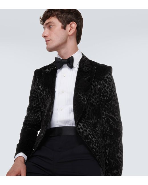 Tom Ford Black Leopard-print Velvet Blazer for men